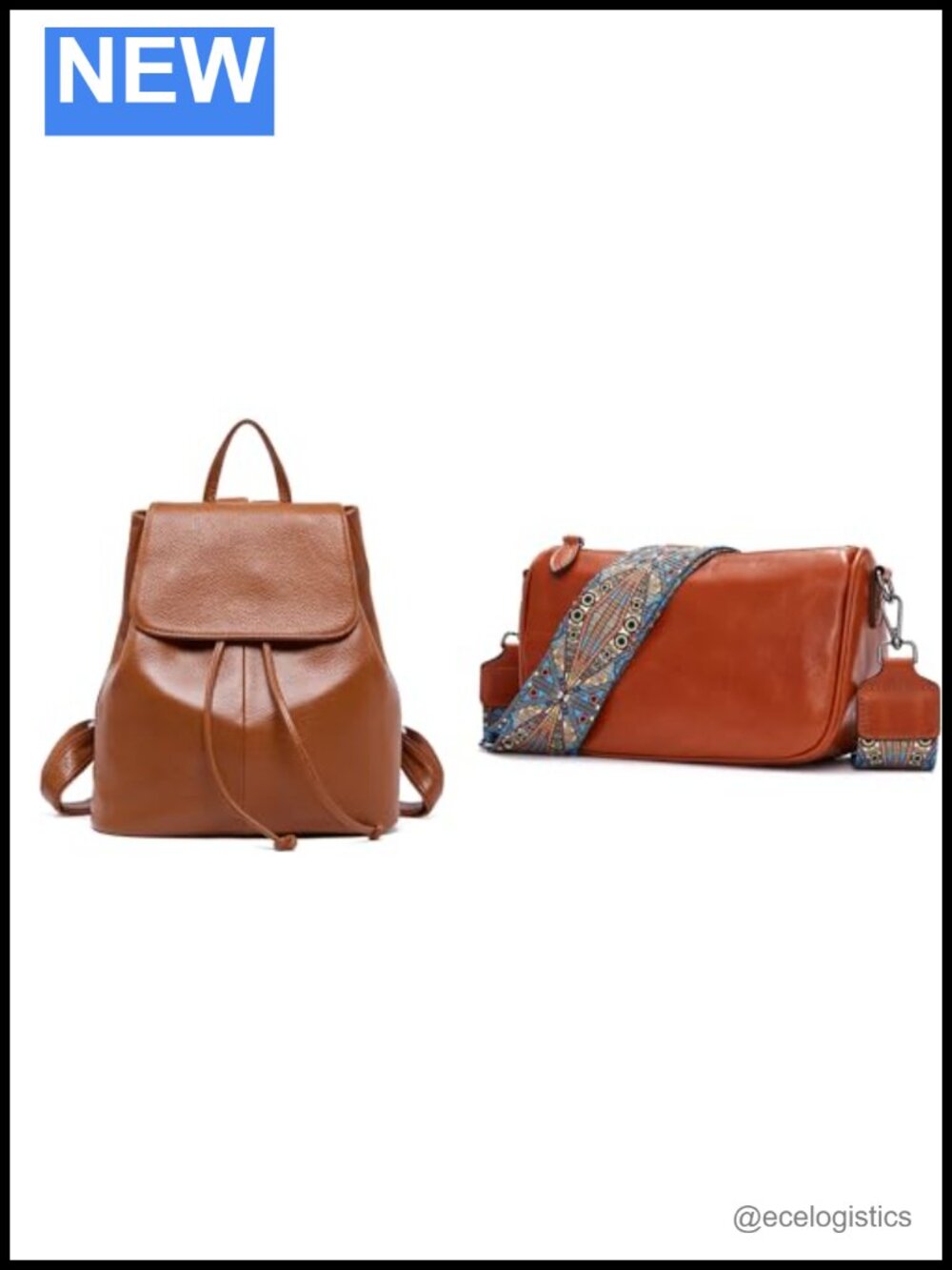 Genuine Leather Purse Crossbody Bag + Backpack with Two Straps